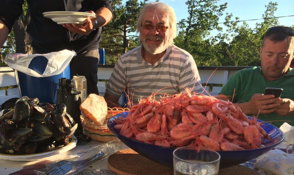 Reker og blåskjell på Sørlandet, passer bra etter en kjøredag med mange flotte opplevelser.